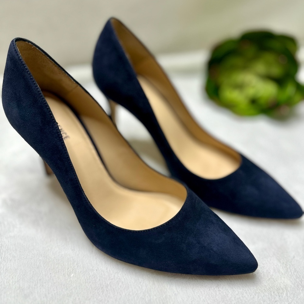 L'Agence Eloise Suede Leather Pumps Heels in Navy Blue Women's EU 39.5/ US 9.5 - Picture 2 of 13